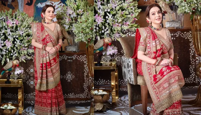 Nita Ambani in red saree for Mata ki Chowki